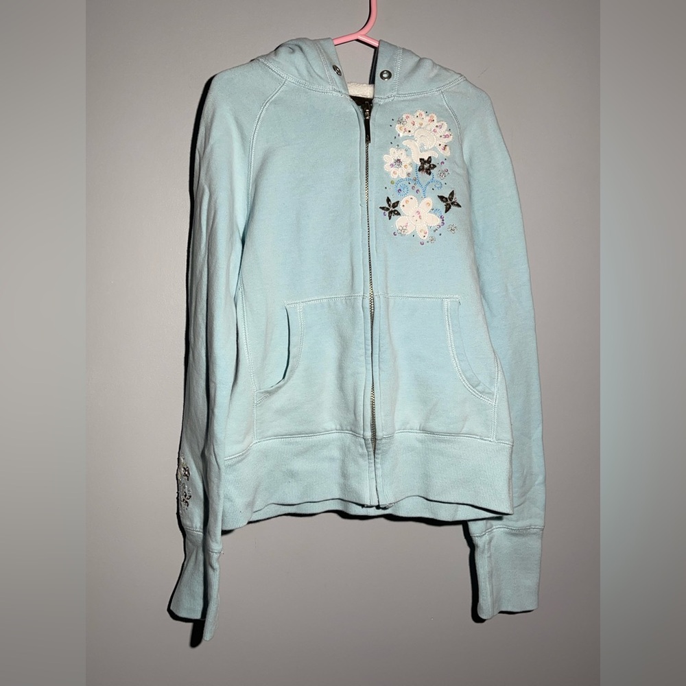 GAP Kids Light Blue Hoodie with Floral Embroidery